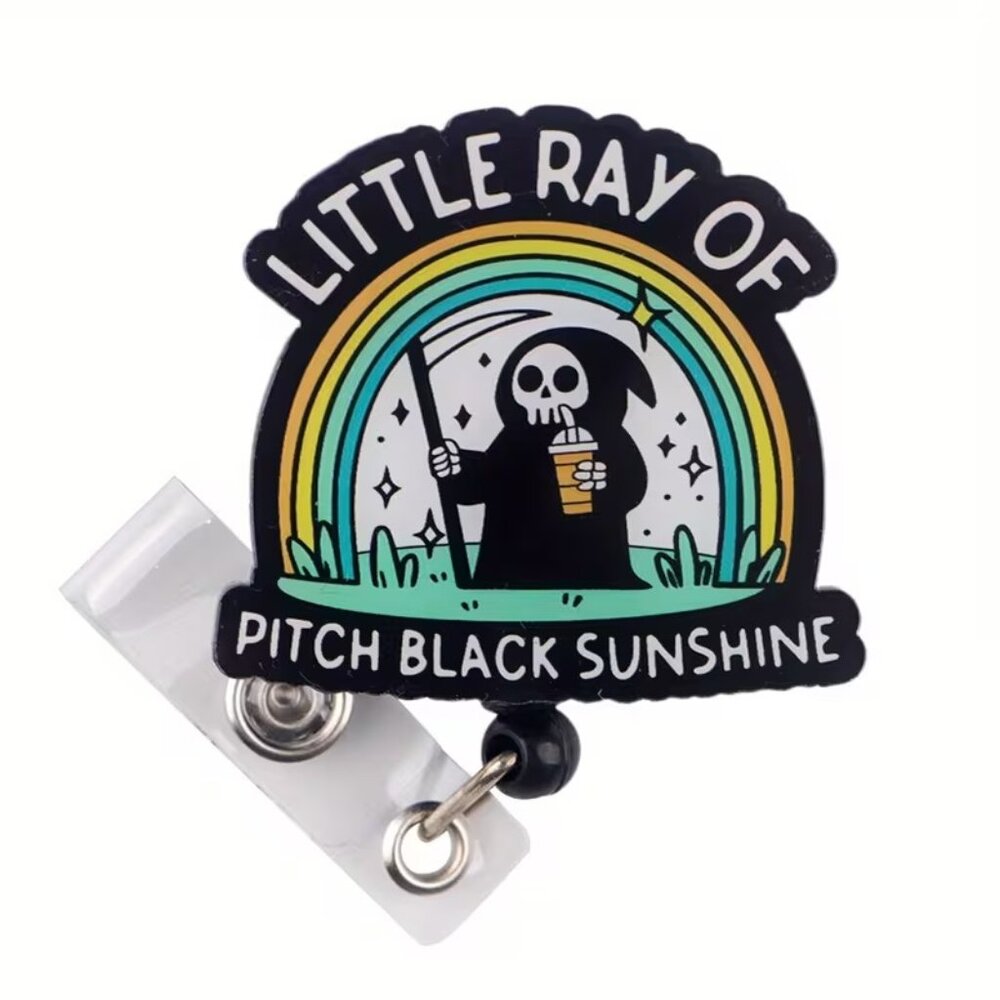 Little Ray of Pitch Black Sunshine Badge Reel Acrylic Retractable Holder Reaper